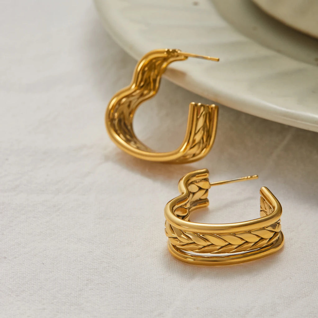 Sculptural Heart Hoop Earrings — Stainless Steel · PS065