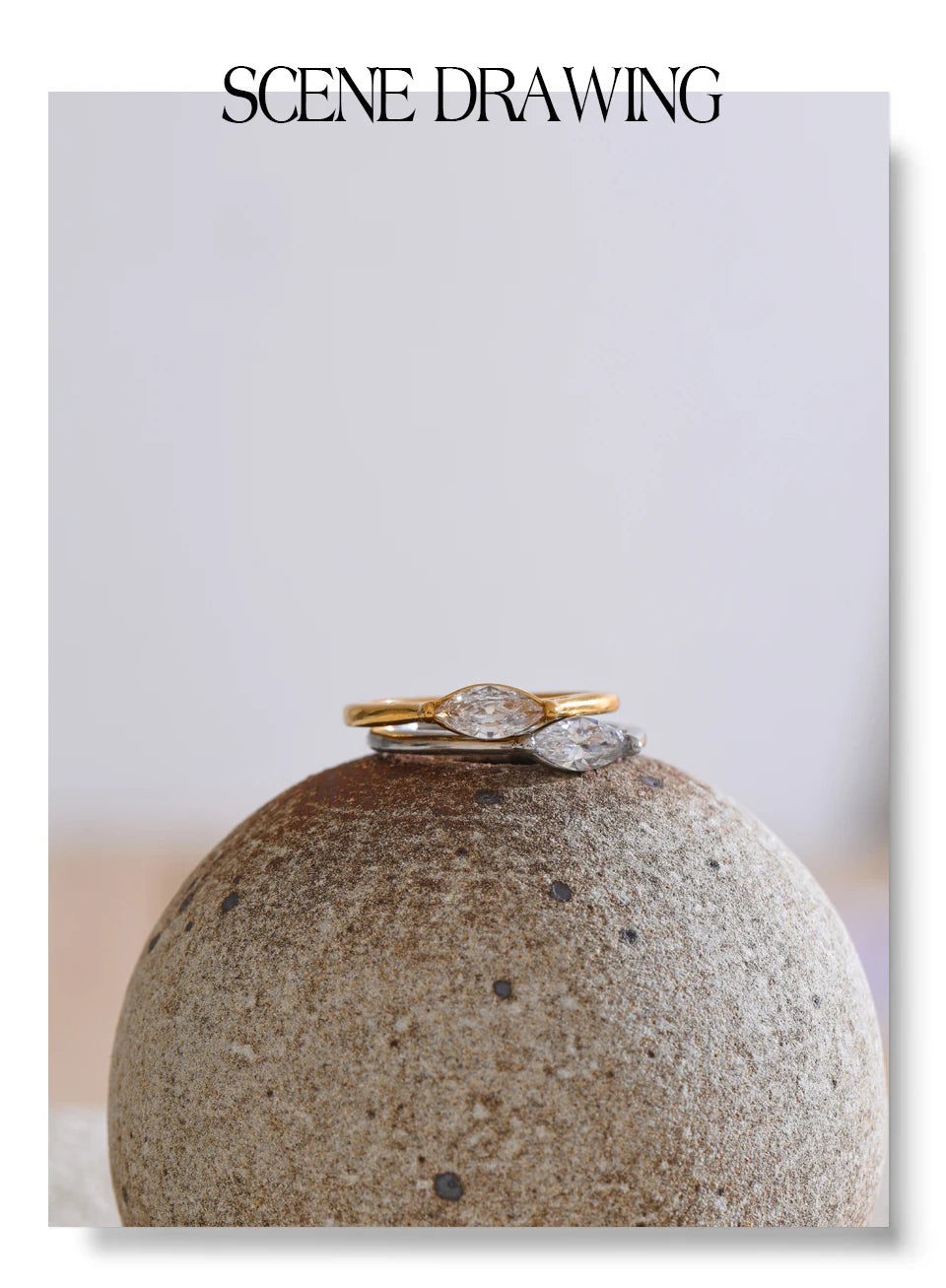 Cubic zirconia geometric ring in 18K gold-plated stainless steel with cubic zirconia.