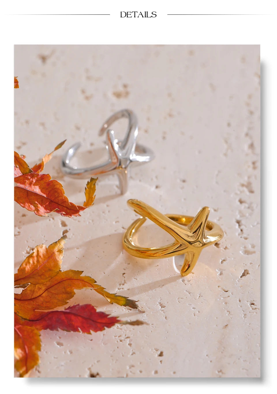 Star geometric ring in gold-plated stainless steel.