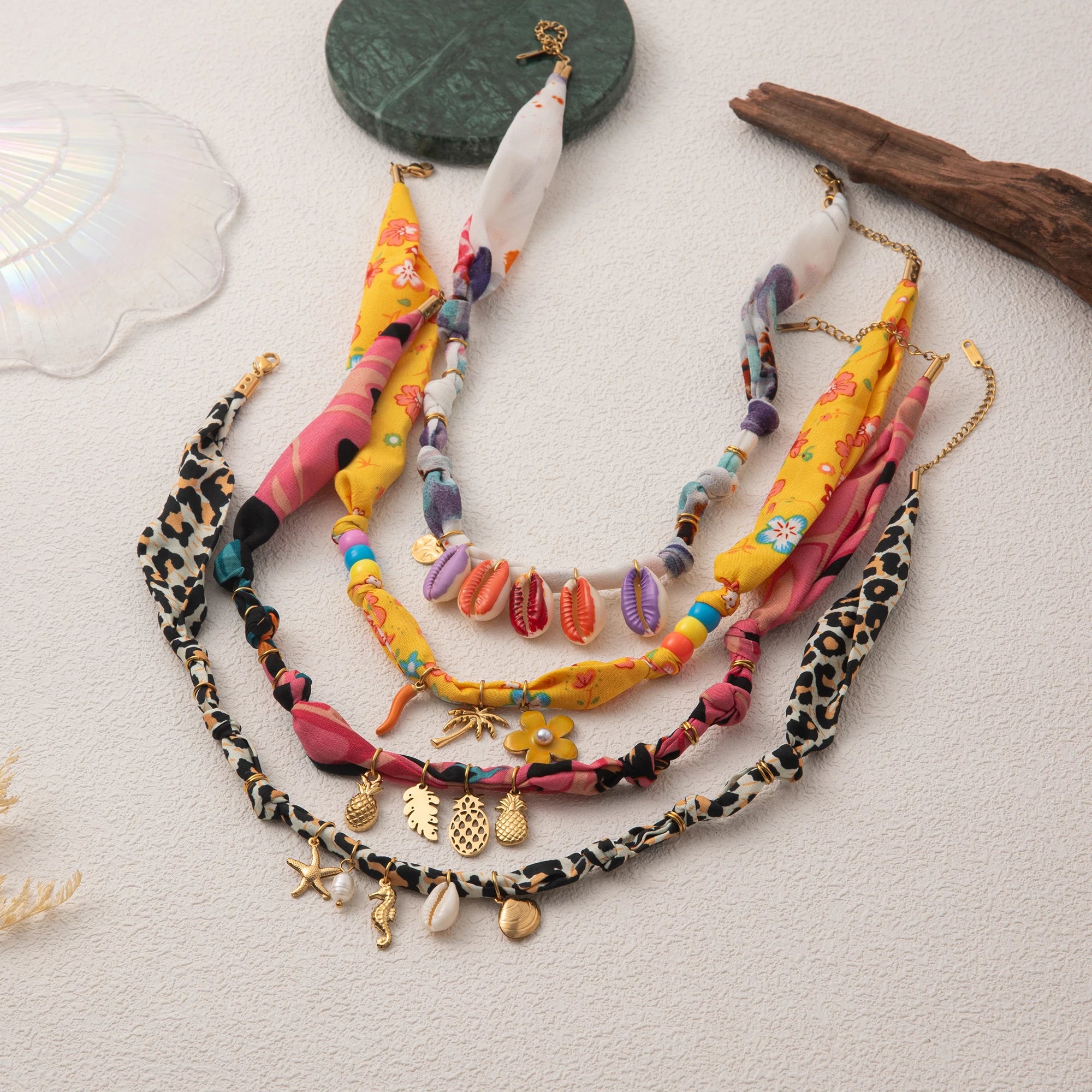 Beach Necklace for Women Colorful Shell Beads 18K Gold Plated Stainless Steel Pendant Handmade Summer Jewelry