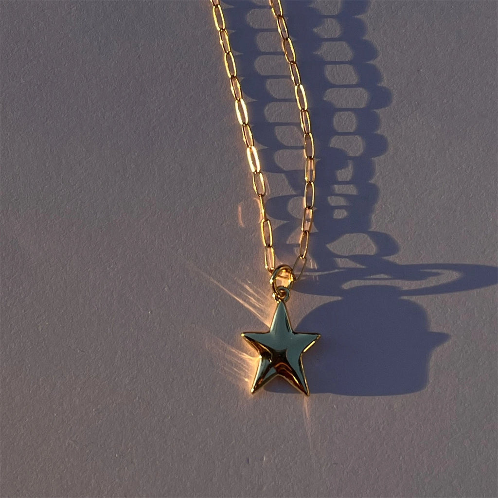 Stainless steel artistic retro cowboy boot cap horseshoe star necklace plated with real gold for color preservation