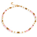 Pink natural stone beaded necklace in gold-plated stainless steel with natural stone.