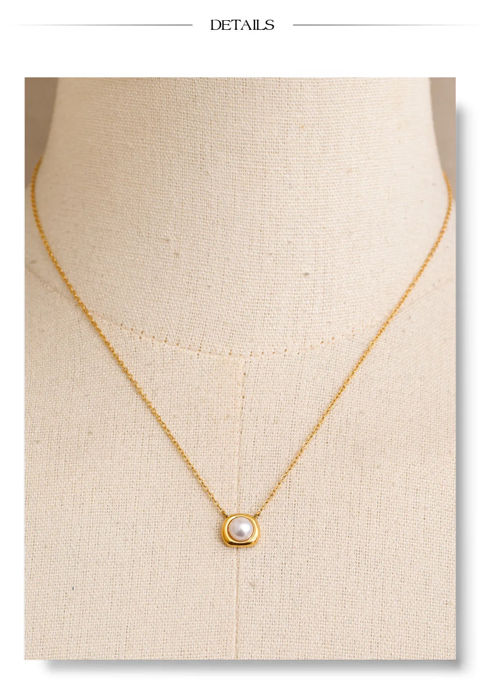 Pearl geometric necklace in gold-plated stainless steel with pearl.
