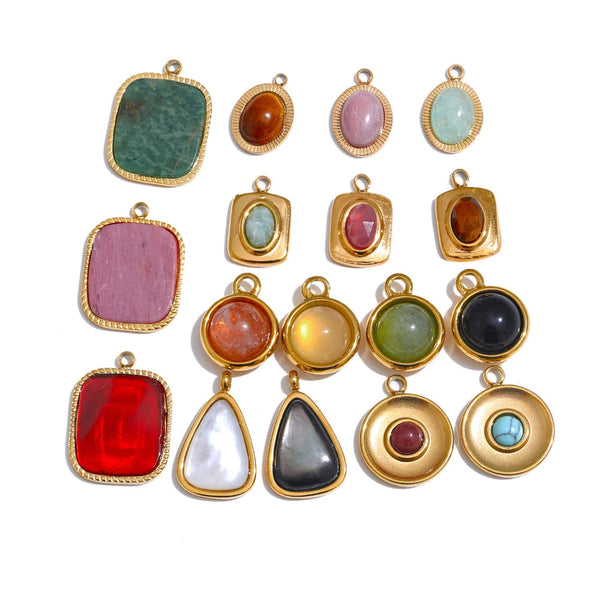 Natural Stone Geometric Earrings — Gold-Plated Stainless Steel with Natural Stone · PS1580