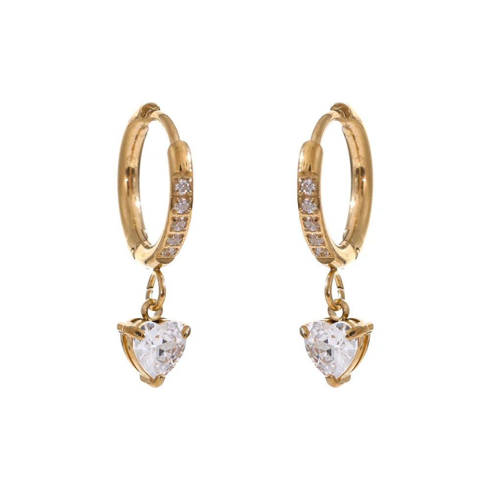 Cubic zirconia heart flower earrings in gold-plated stainless steel with cubic zirconia.