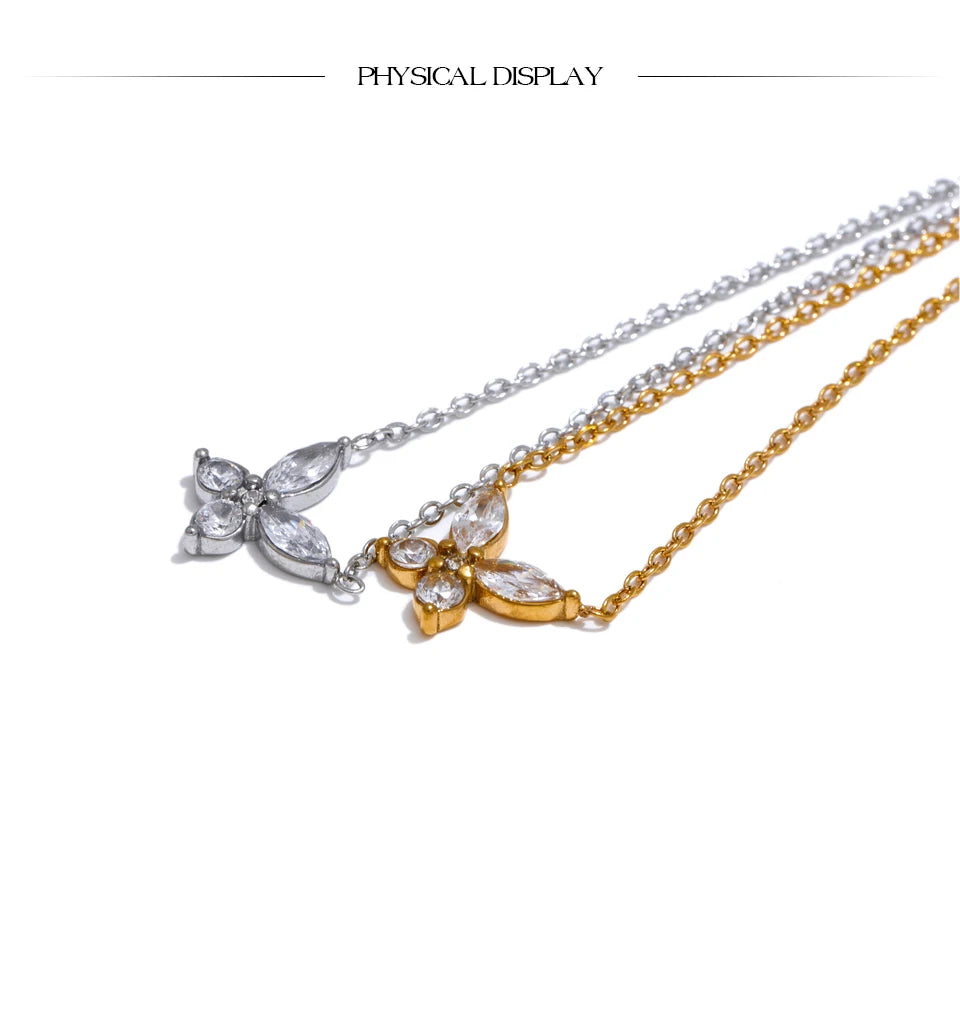 Cubic zirconia butterfly necklace in gold-plated stainless steel with cubic zirconia.