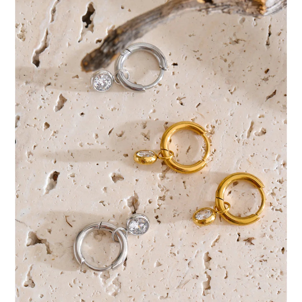 Cubic Zirconia Geometric Earrings — Gold-Plated Stainless Steel with Cubic Zirconia · PS1301