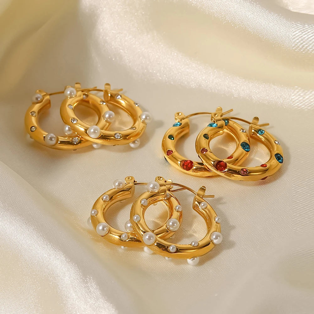 Color CZ Hoop Earrings — Stainless Steel · PS053