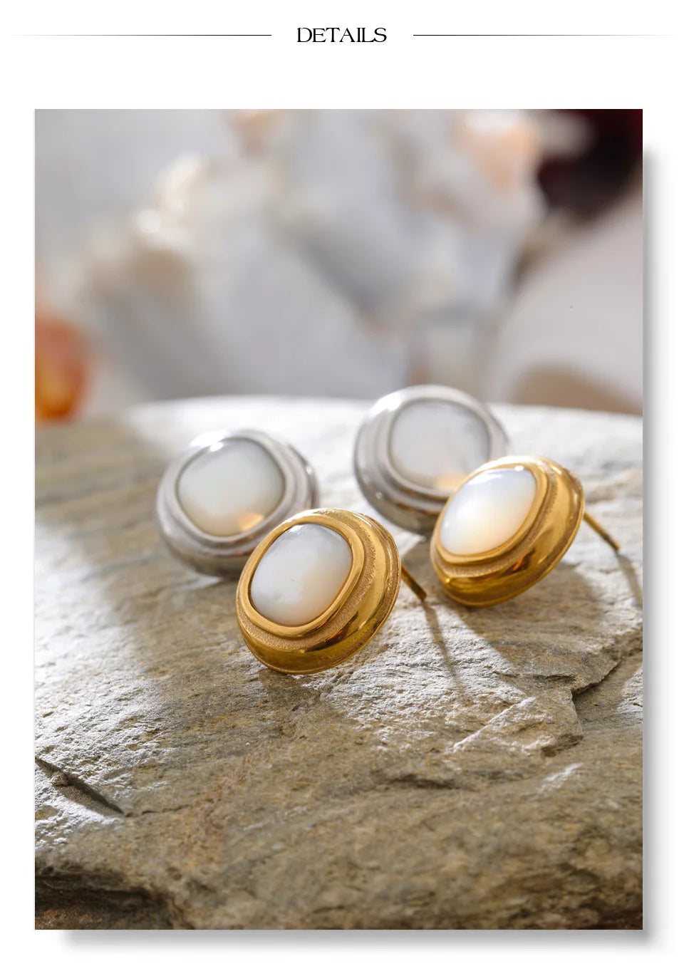 Shell geometric earrings in gold-plated stainless steel with shell.