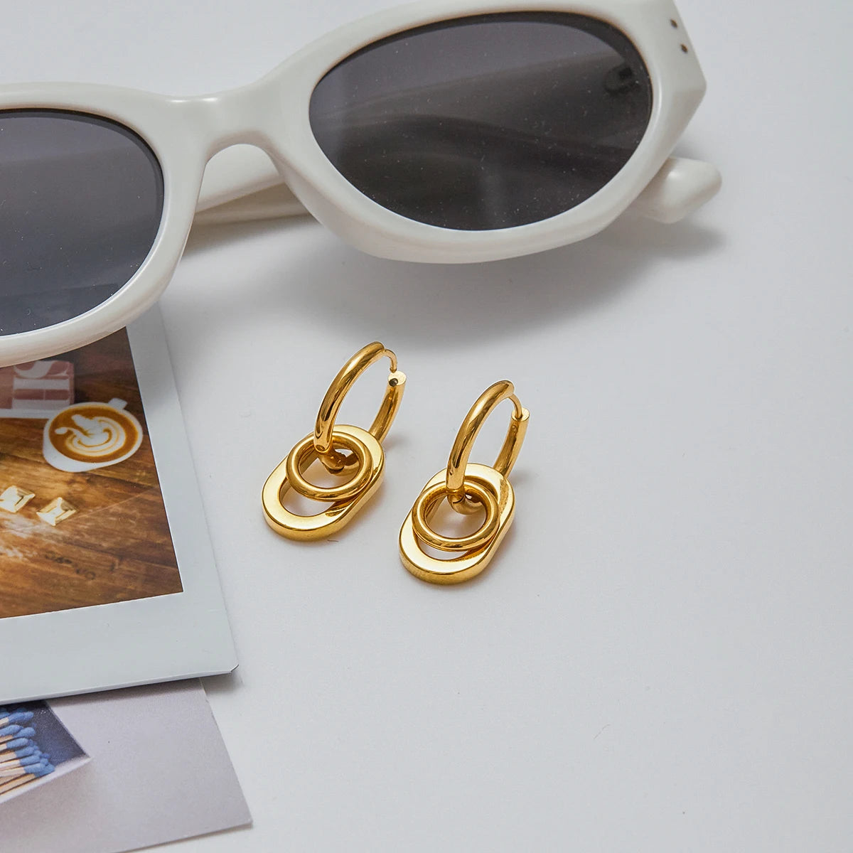 Two-Tone Geometric U Earrings — Stainless Steel · PS359