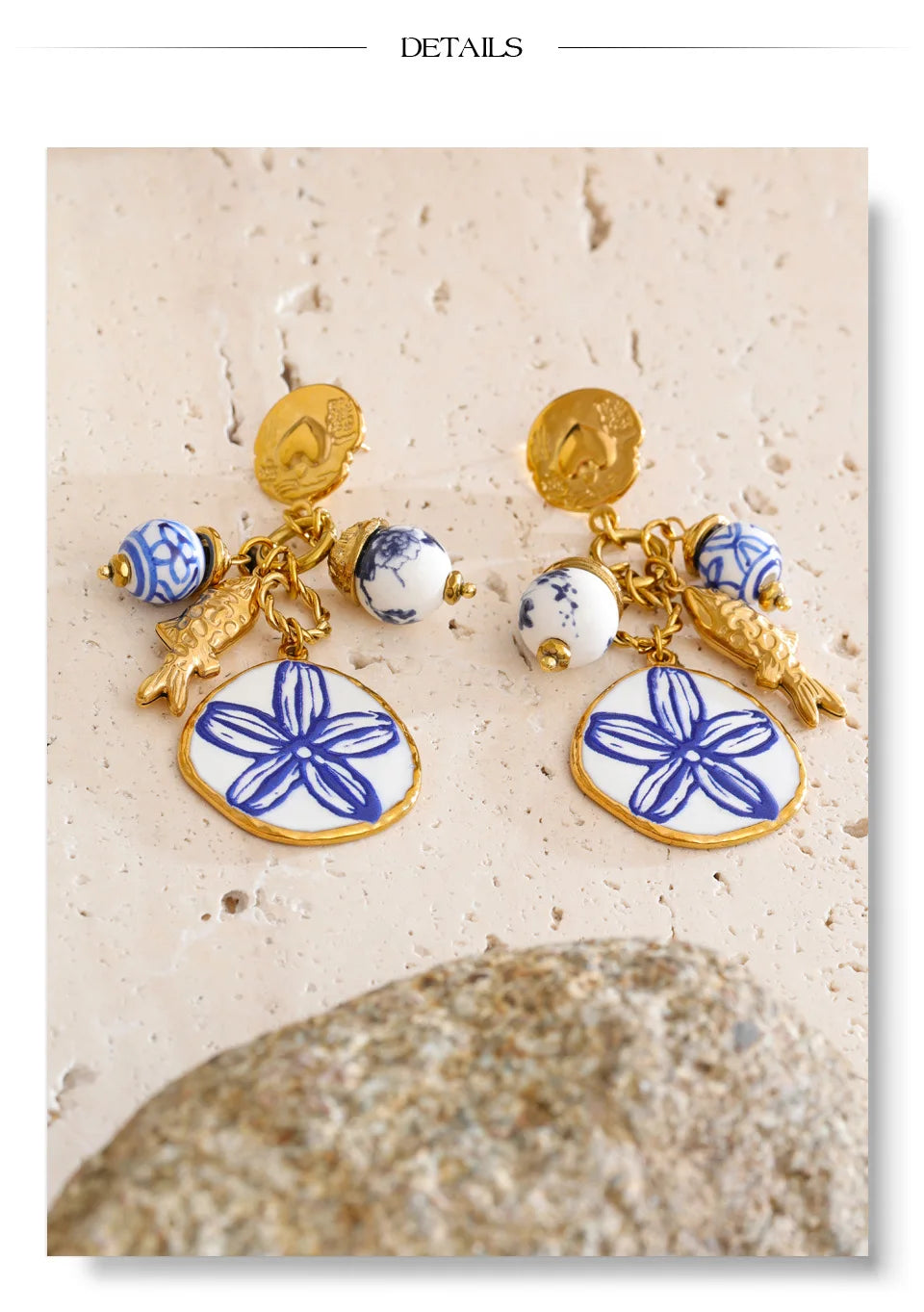 Flower beaded earrings in gold-plated stainless steel.
