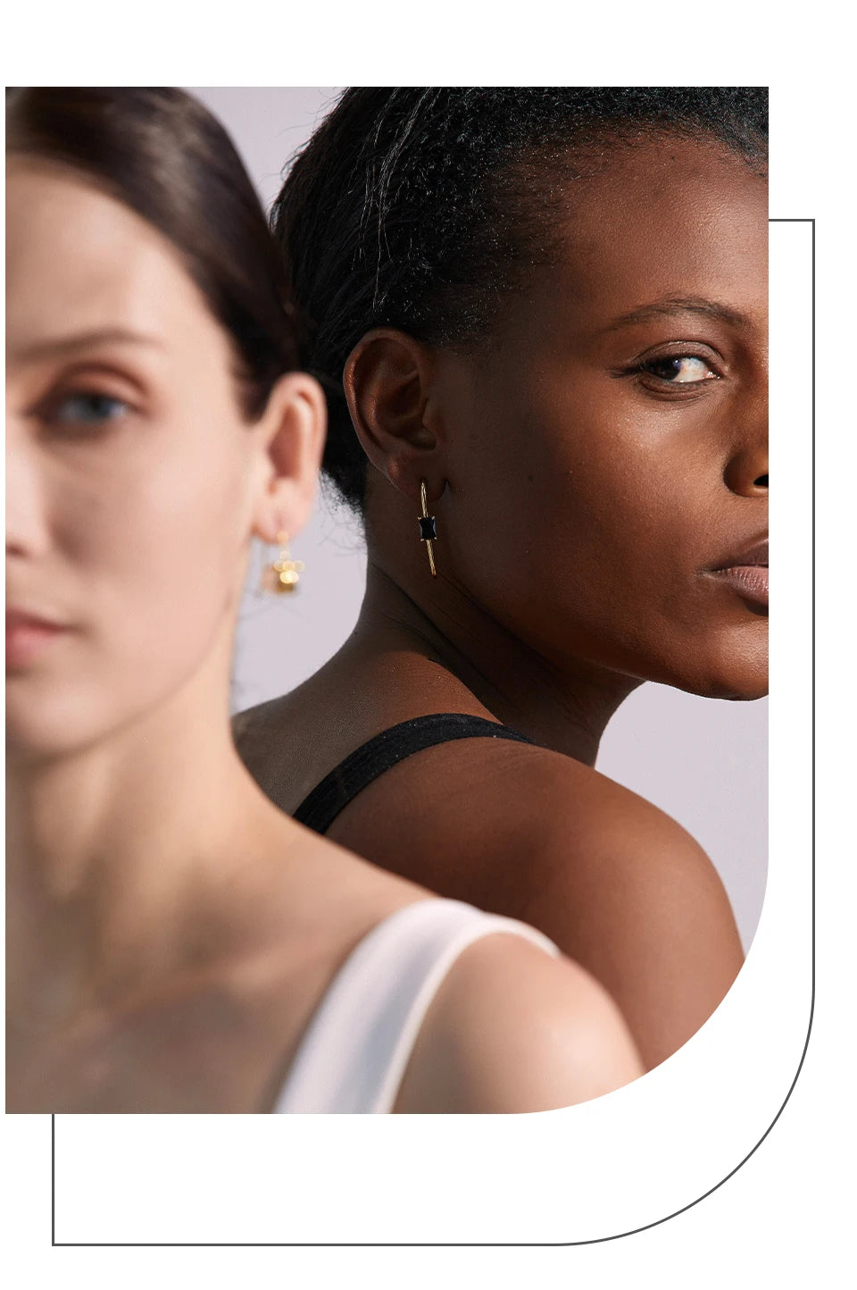 Black cubic zirconia geometric earrings in 18K gold-plated stainless steel with cubic zirconia.