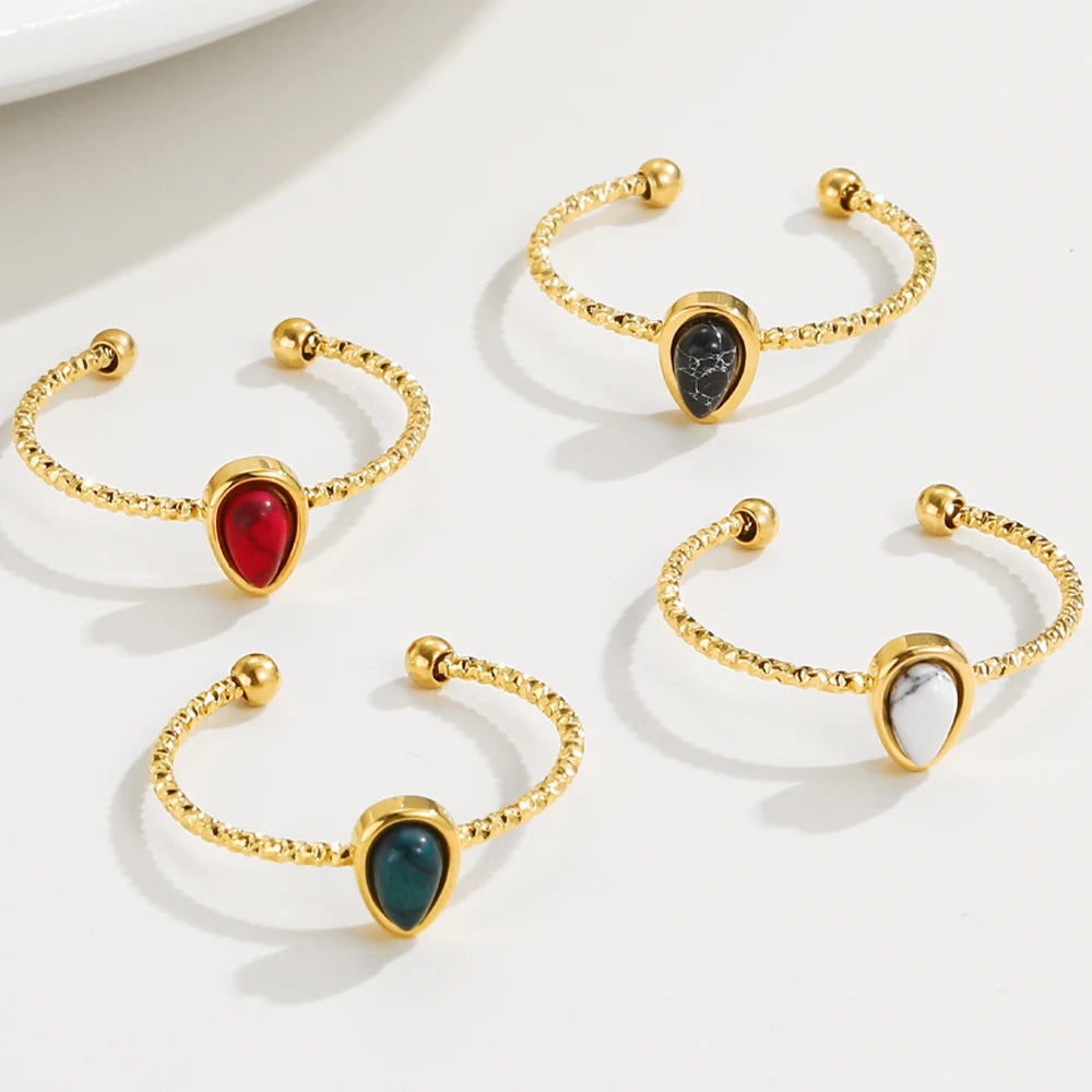 Turquoise Waterdrop Adjustable Ring — 316L Stainless Steel · PS478