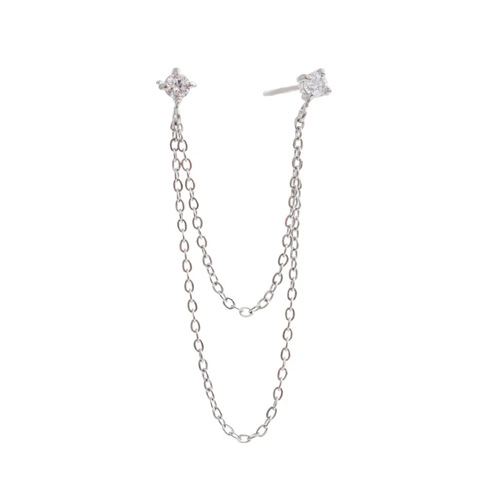 Cubic zirconia geometric chain earrings in gold-plated stainless steel with cubic zirconia.