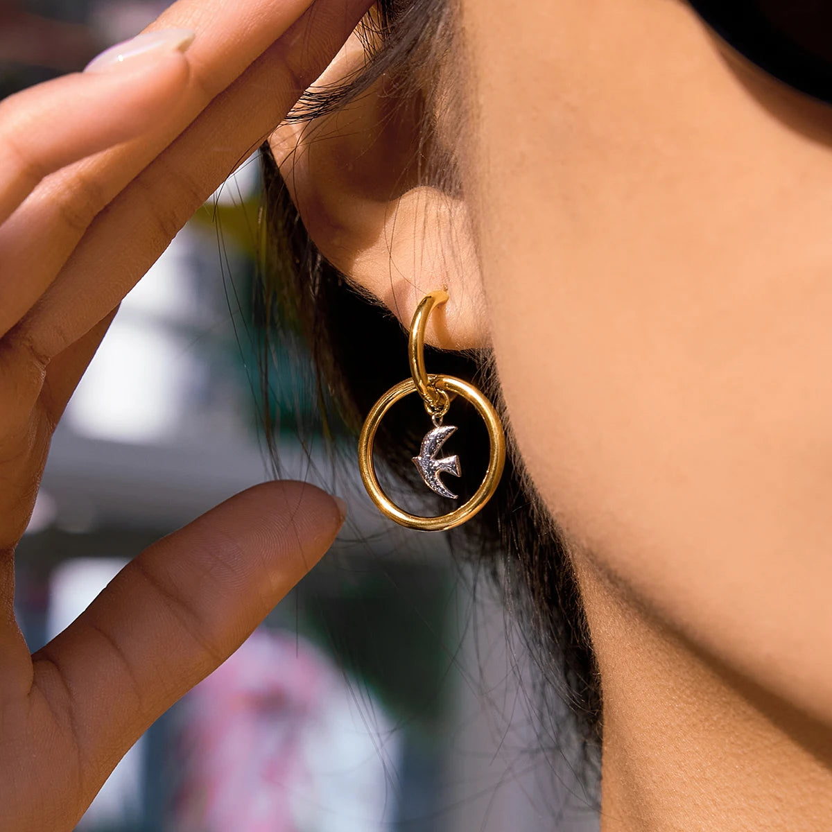 Star Hoop Drop Earrings — Stainless Steel · PS110