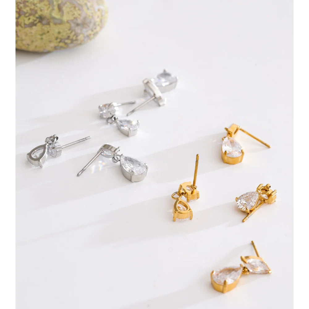 Cubic Zirconia Geometric Earrings — Gold-Plated Stainless Steel with Cubic Zirconia · PS1111