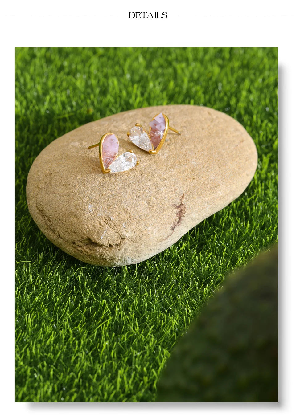 Cubic zirconia resin heart earrings in gold-plated stainless steel with cubic zirconia and resin.
