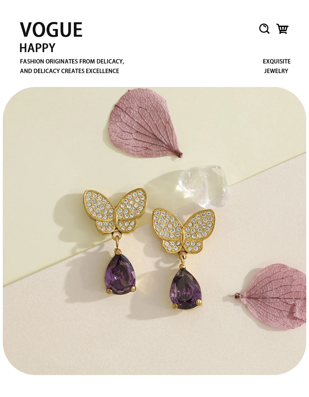 Purple Zircon Crystal Earrings — 316L Stainless Steel · PS481