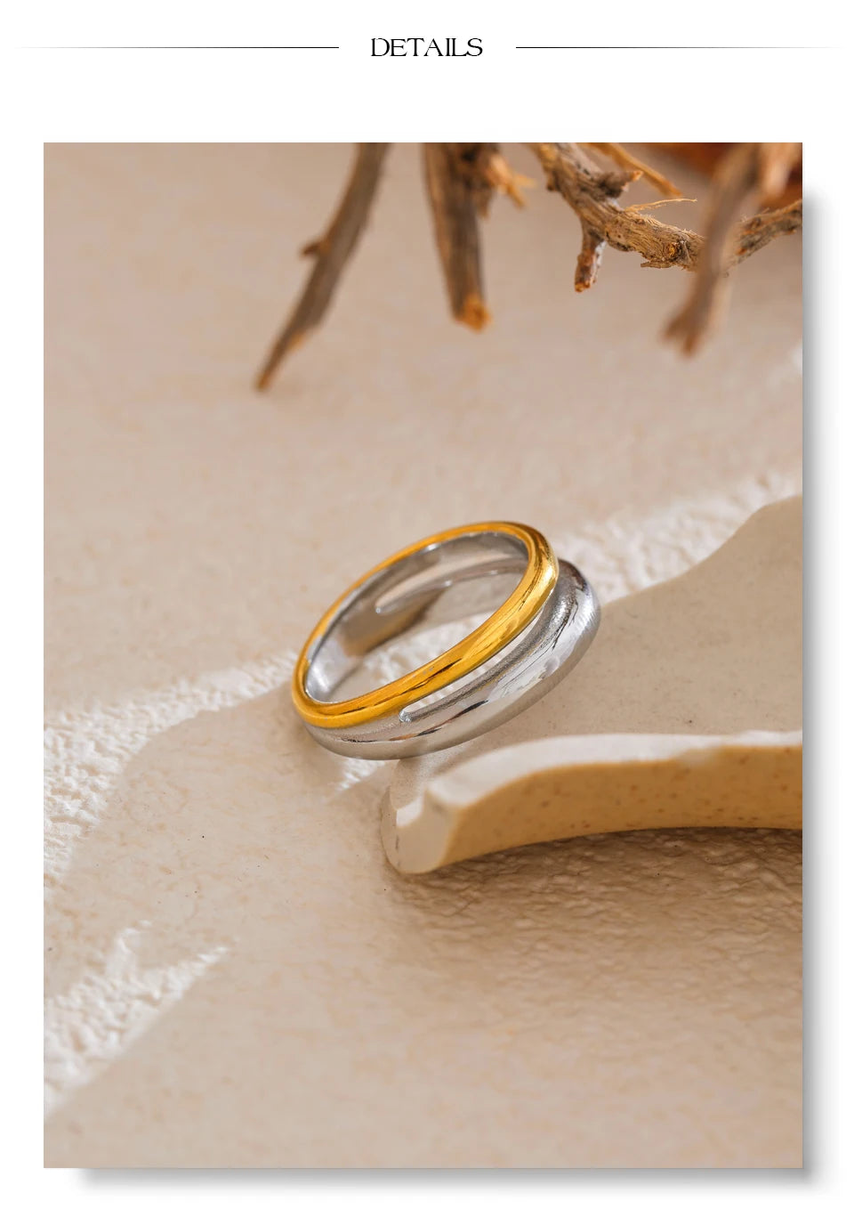 Geometric ring in 18K gold-plated stainless steel.