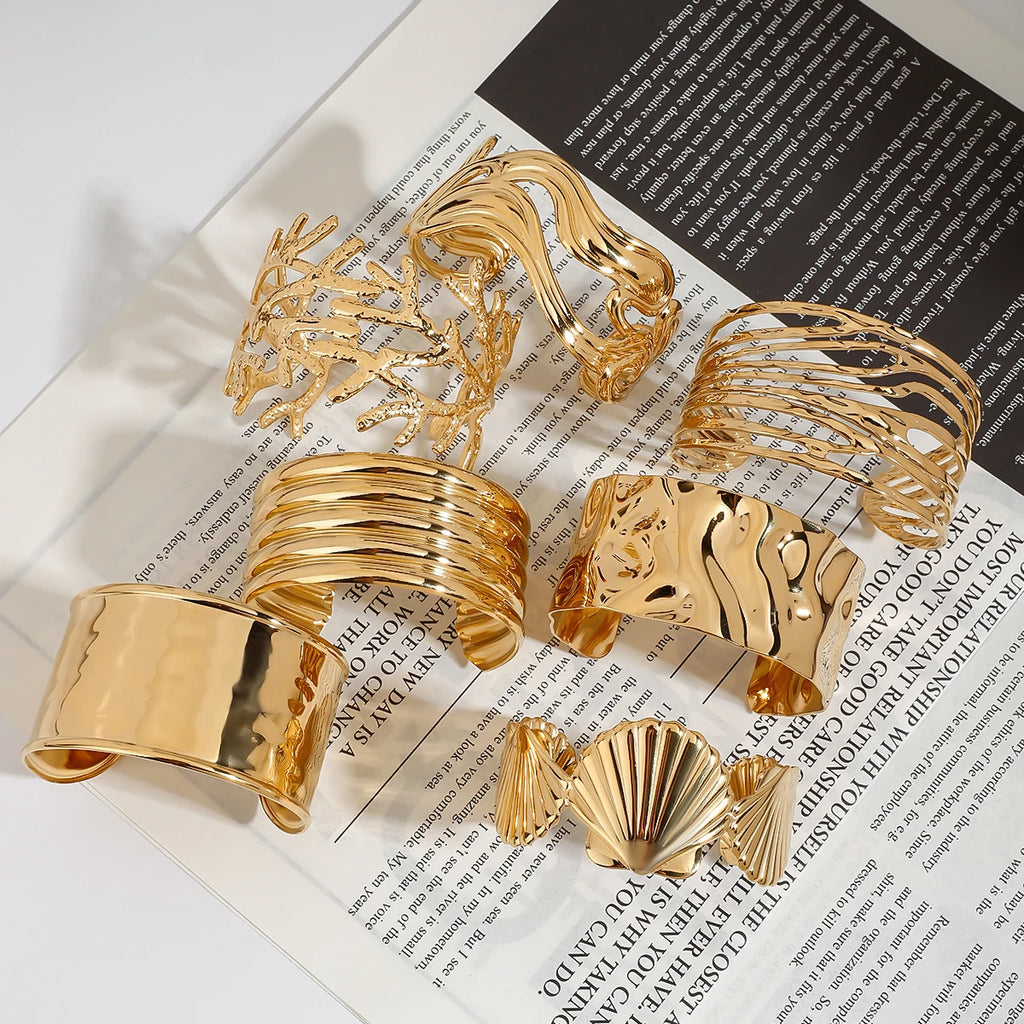 Ocean Shell Wide Cuff Bracelet — Stainless Steel · PS024