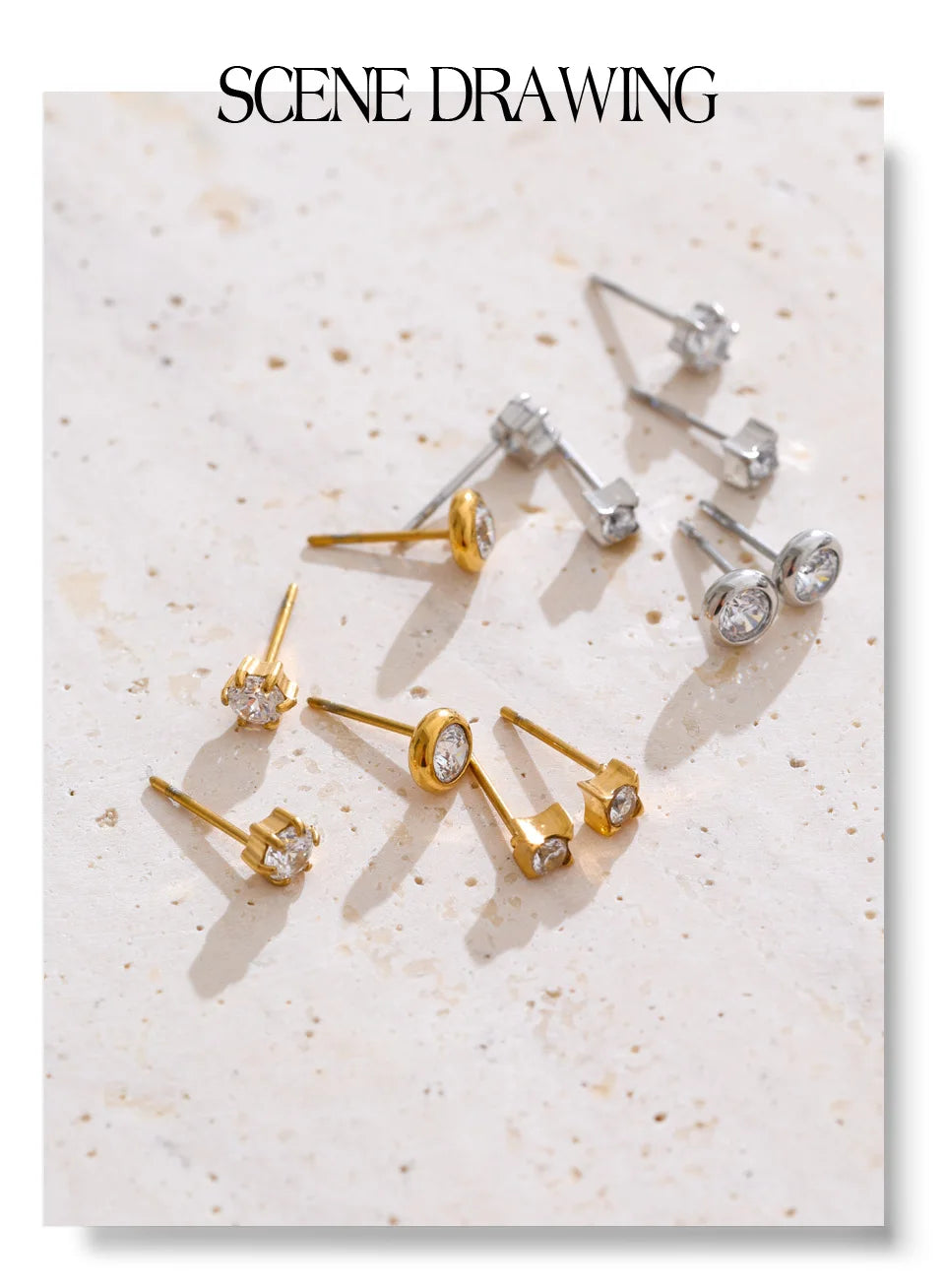 Cubic zirconia geometric earrings in gold-plated stainless steel with cubic zirconia.
