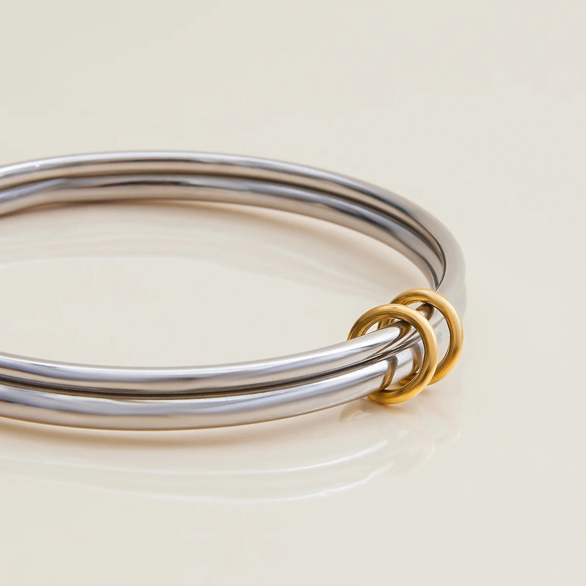 Two-Tone Chunky Bracelet Stack — Stainless Steel · PS041
