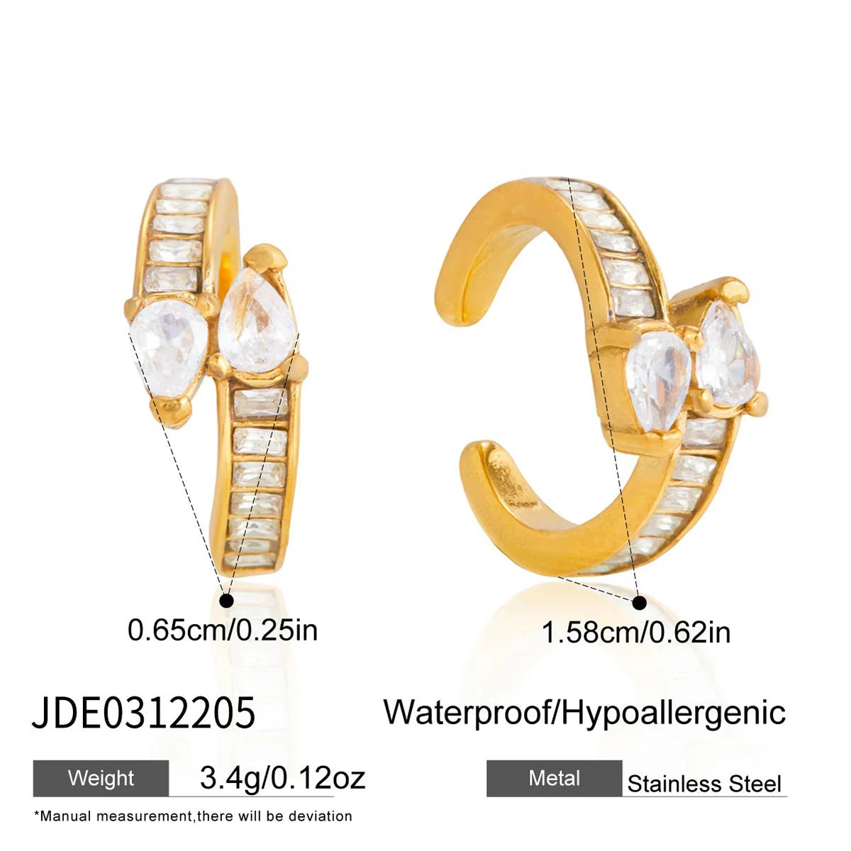 Wavy CZ Stud Earrings — Stainless Steel · PS377