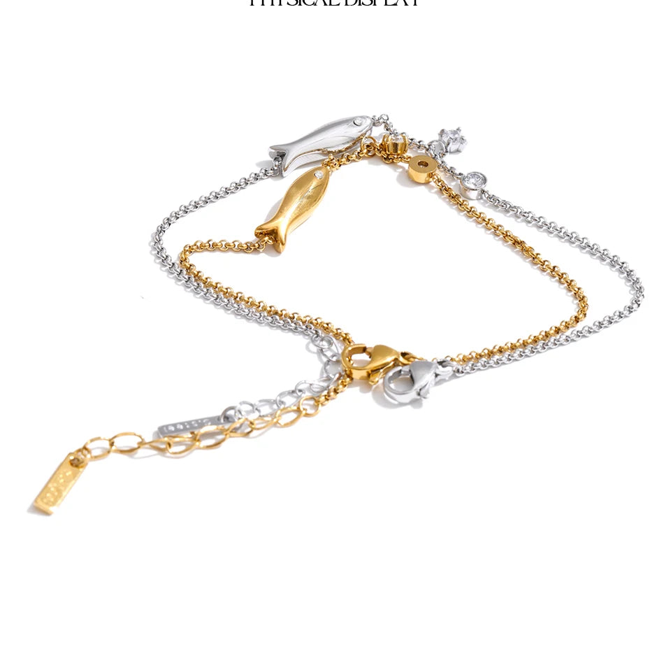 Cubic Zirconia Geometric Chain Bracelet — Gold-Plated Stainless Steel with Cubic Zirconia · PS1063