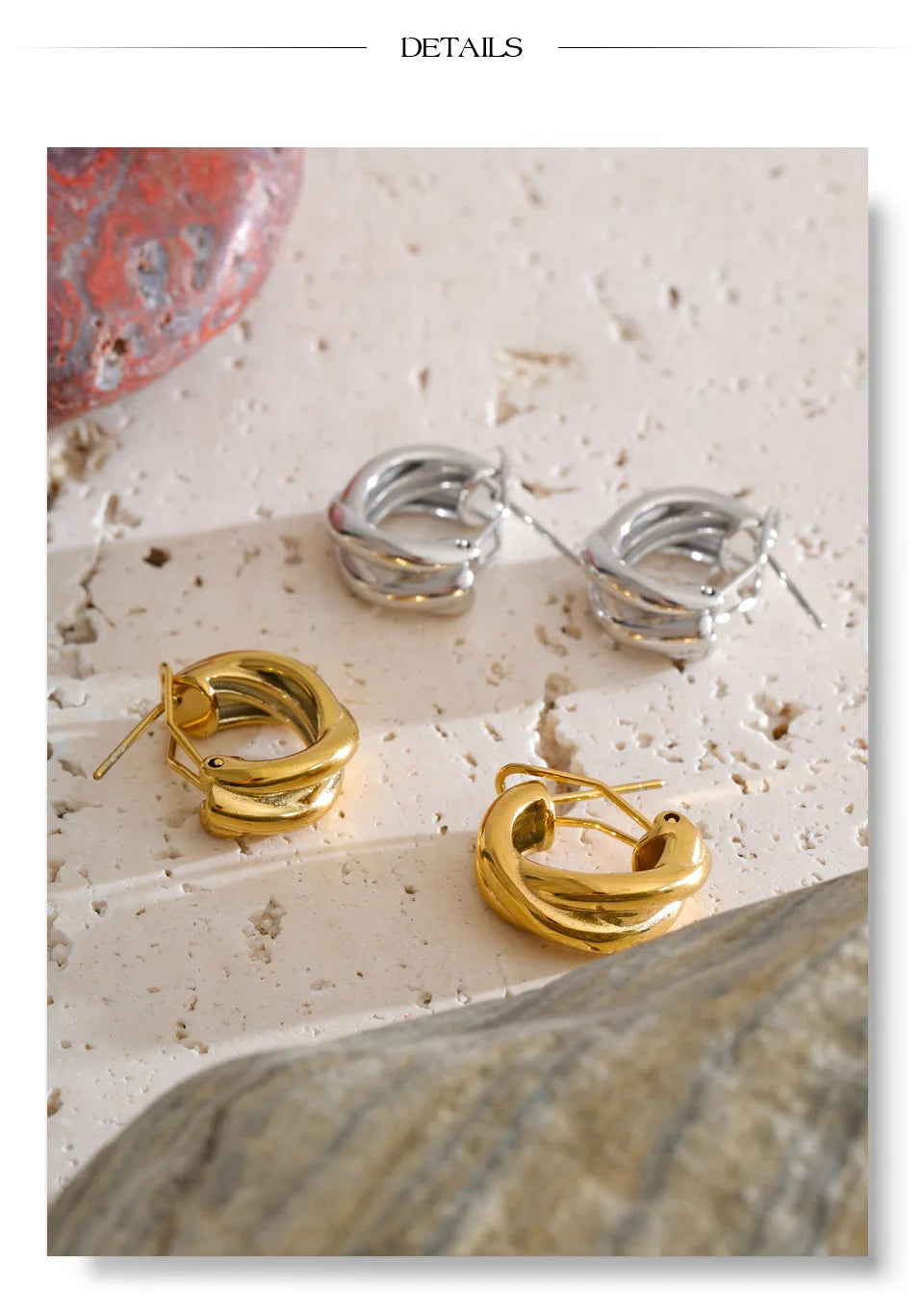 Vintage geometric earrings in gold-plated stainless steel.