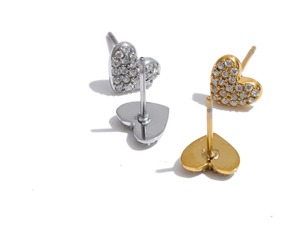 Cubic Zirconia Heart Earrings — Gold-Plated Stainless Steel with Cubic Zirconia · PS1324
