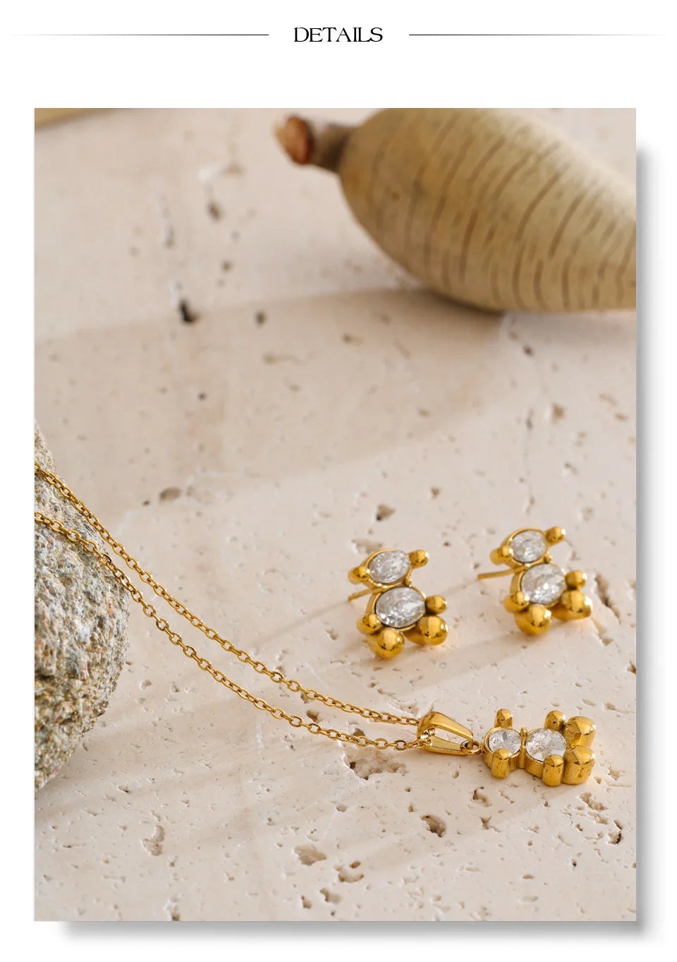 Cubic Zirconia Geometric Earrings — Gold-Plated Stainless Steel with Cubic Zirconia · PS1449