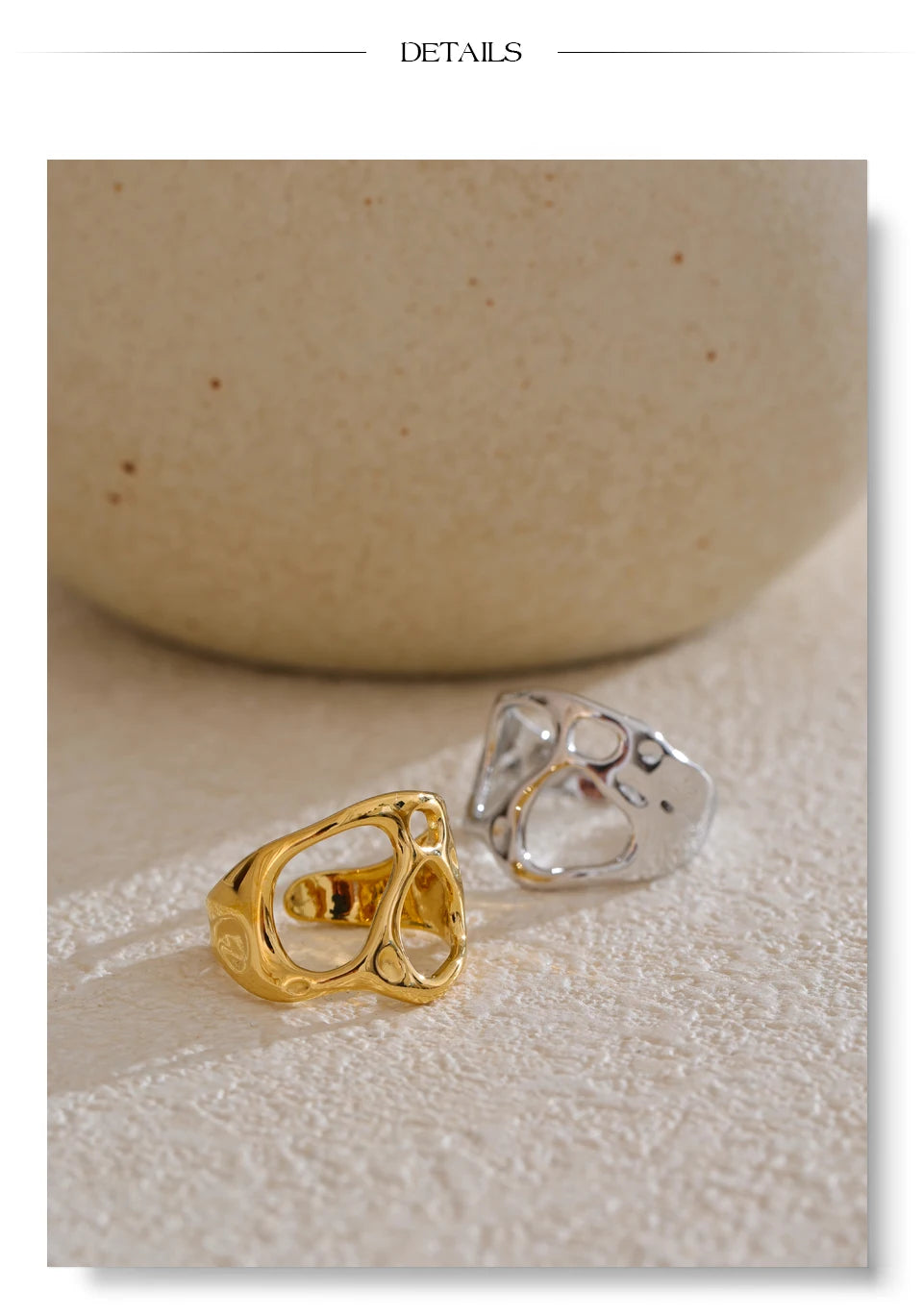 Geometric ring in gold-plated stainless steel.