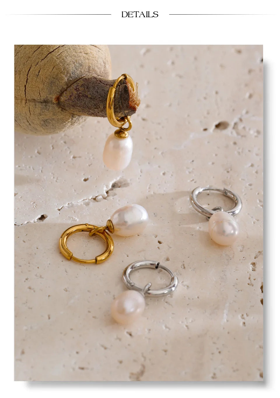Freshwater pearl geometric earrings in gold-plated stainless steel with freshwater pearl.