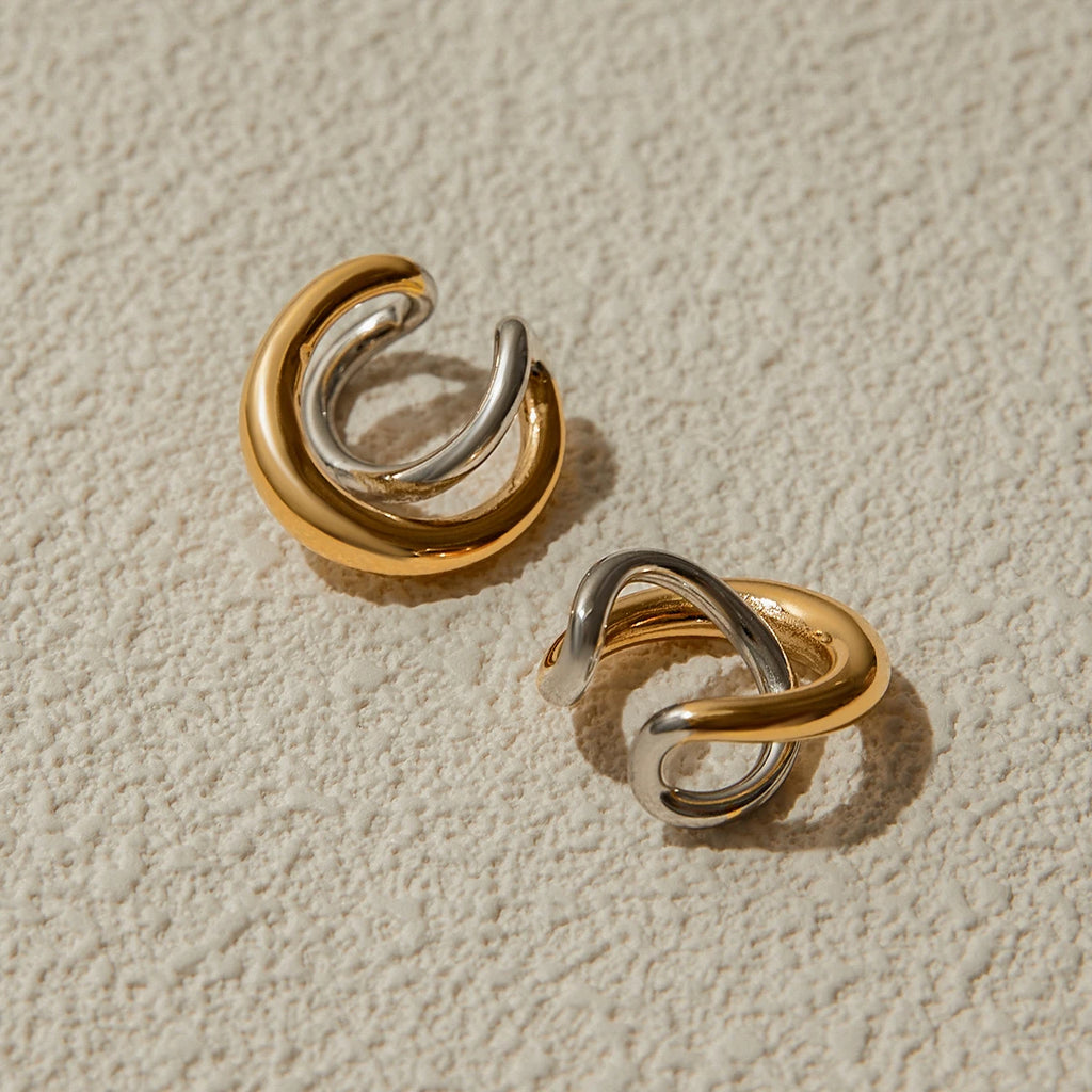 Two-Tone Cross Hoop Earrings — Stainless Steel · PS054