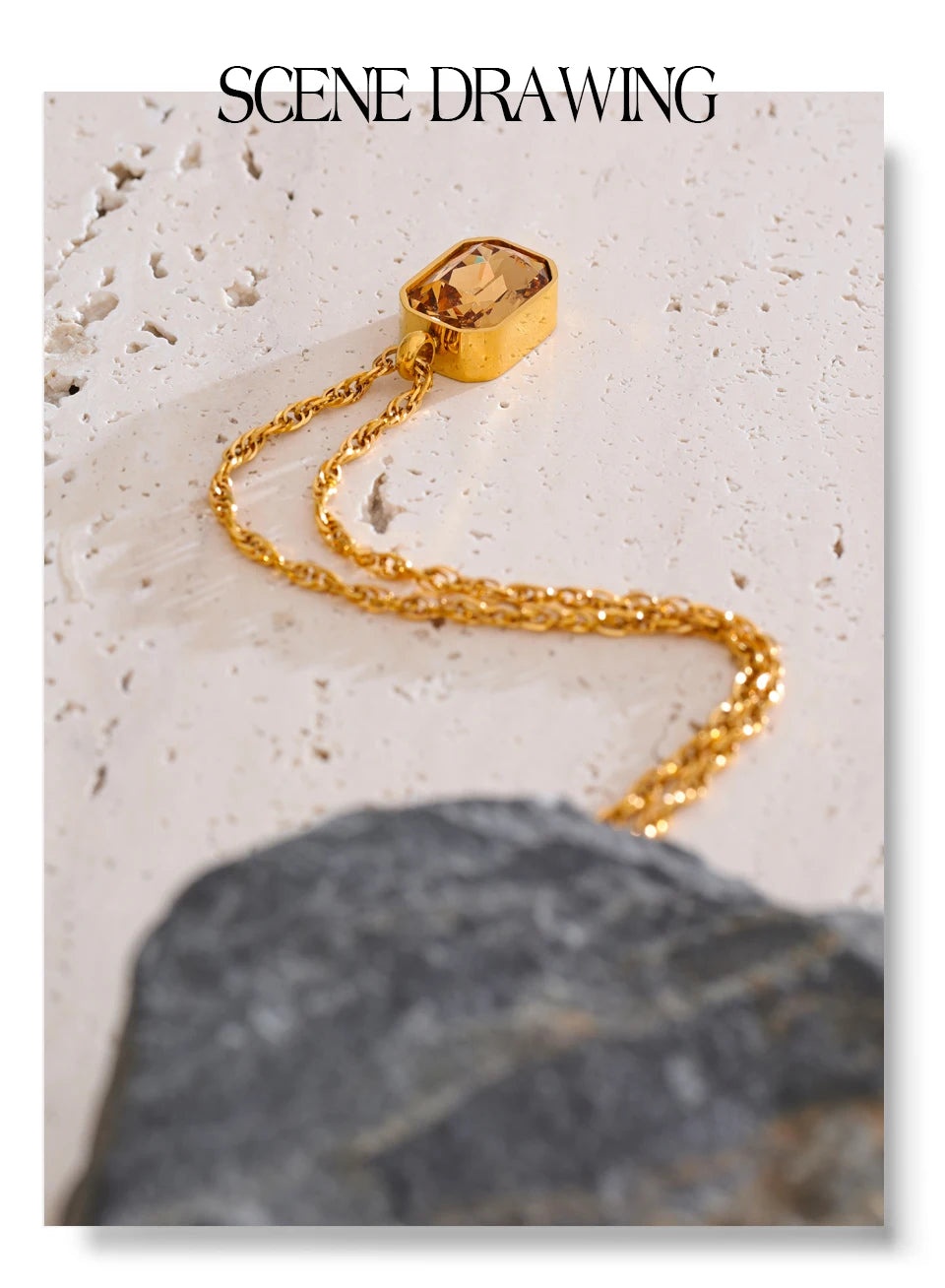 Cubic zirconia geometric necklace in gold-plated stainless steel with cubic zirconia.