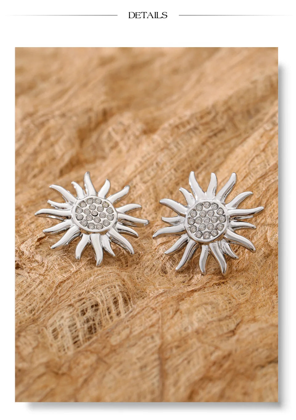 Cubic Zirconia Sun Geometric Earrings — Gold-Plated Stainless Steel with Cubic Zirconia · PS928