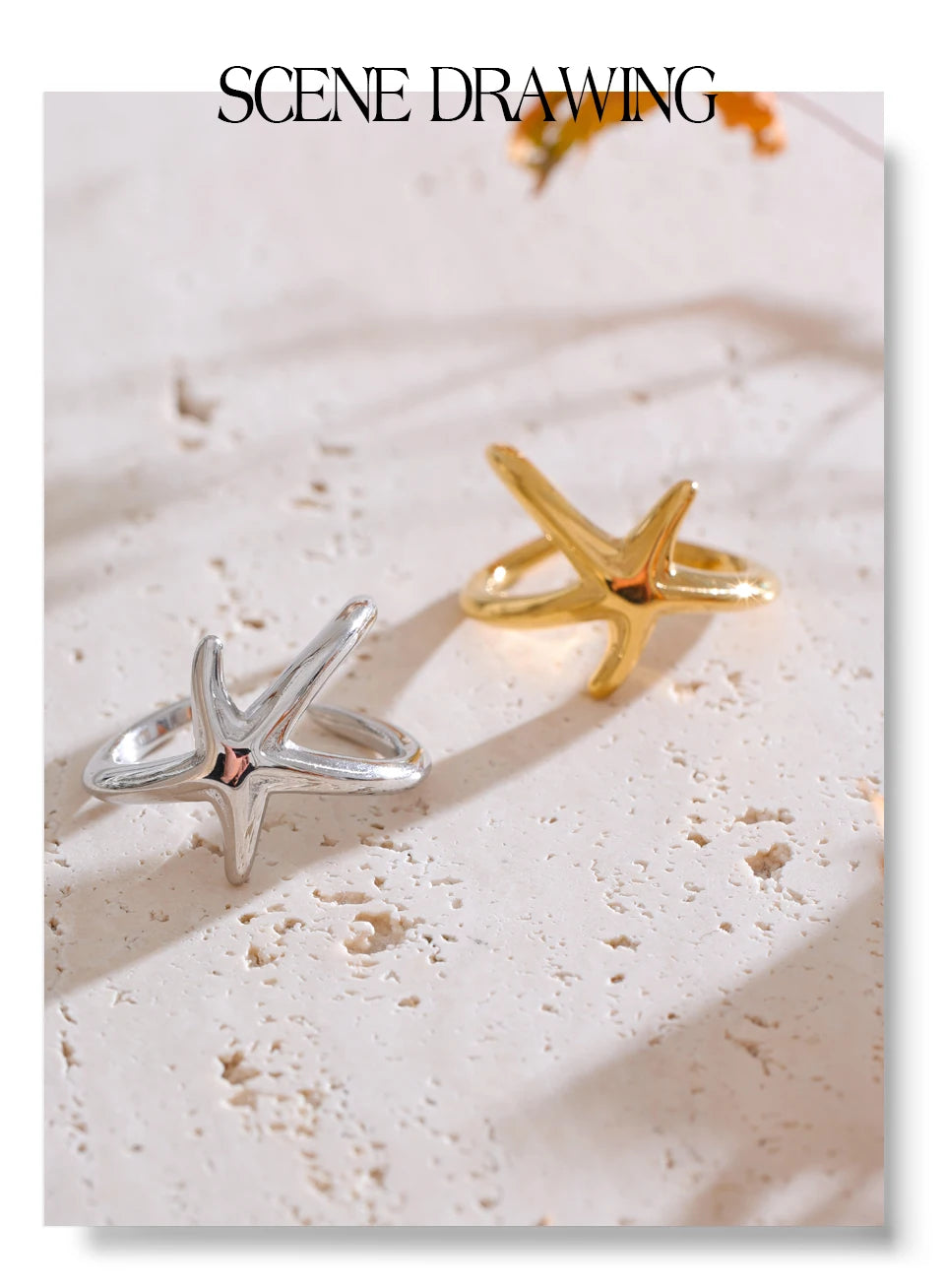 Star geometric ring in gold-plated stainless steel.