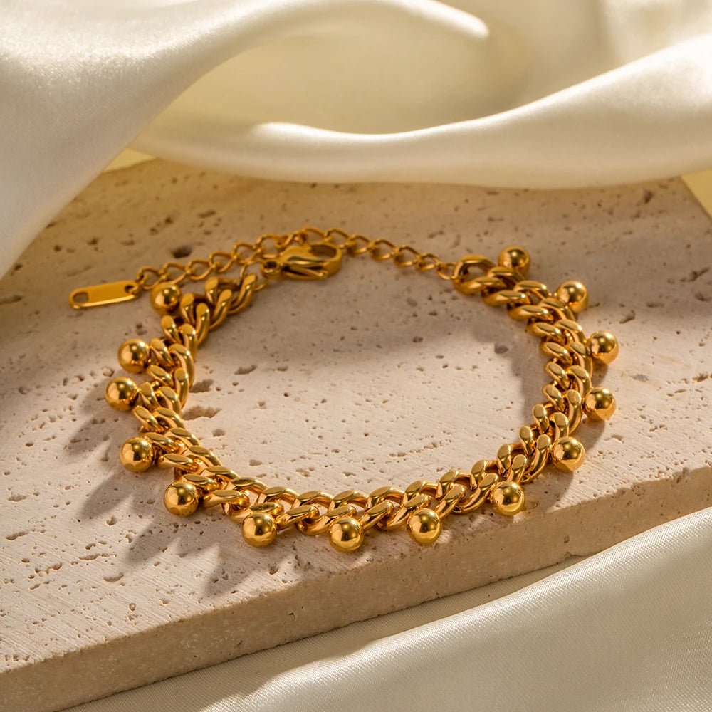 Chunky Bead Chain Bracelet — Stainless Steel · PS013