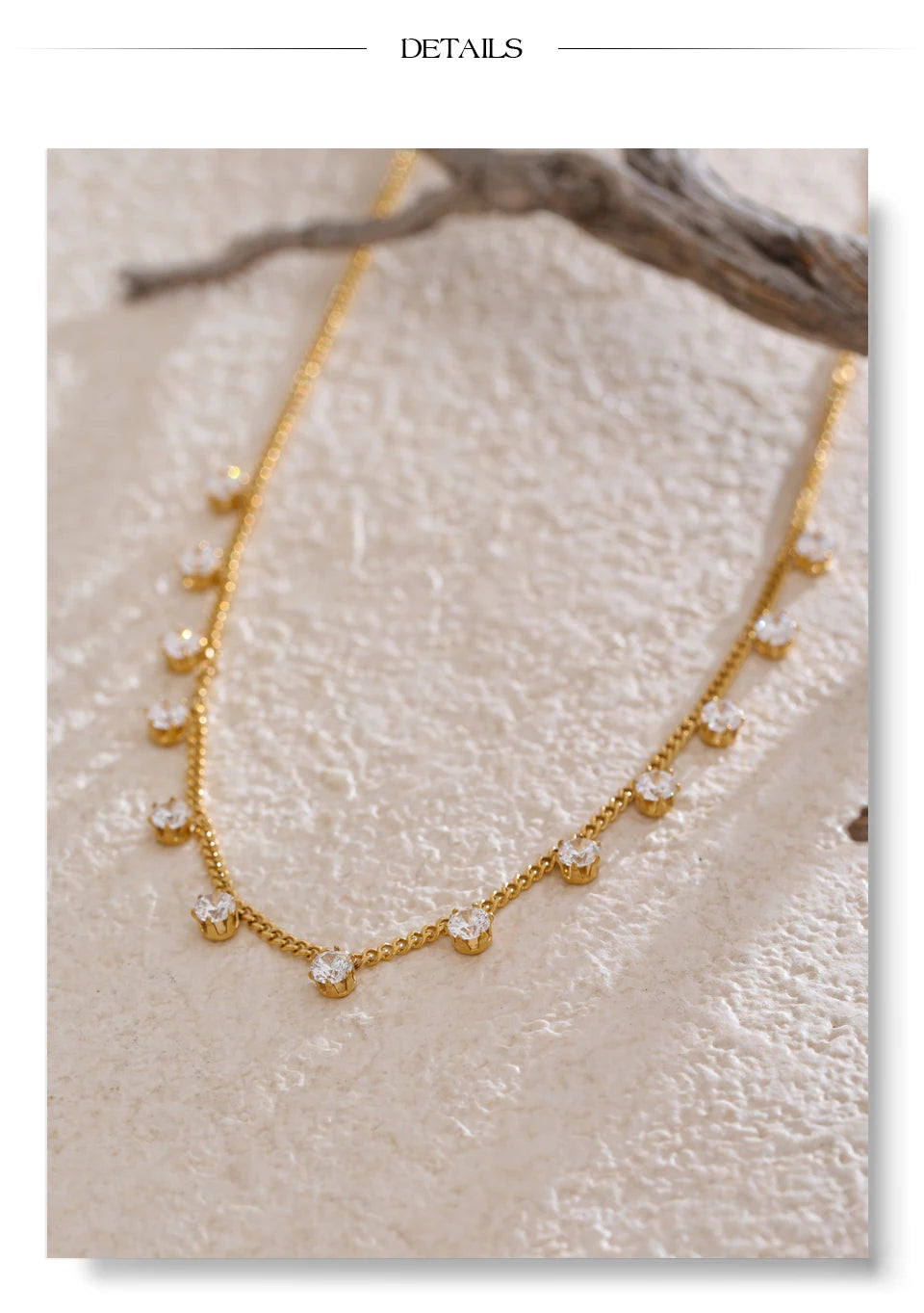 Cubic zirconia geometric chain necklace in gold-plated stainless steel with cubic zirconia.