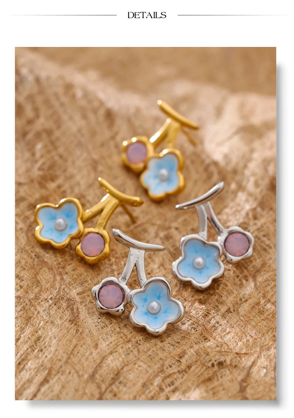 Pearl enamel flower earrings in gold-plated stainless steel with pearl and enamel.