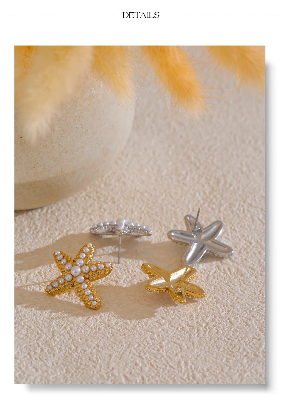 Pearl star earrings in gold-plated stainless steel with pearl.
