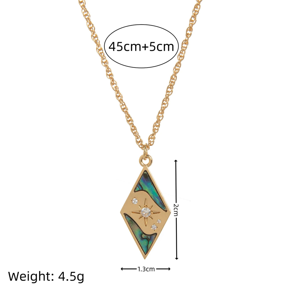 18K Gold Plated Astrology Pendant Necklace for Women, Abalone Shell Moon Star Amulet Jewelry, Boho Mystic Vintage Gift