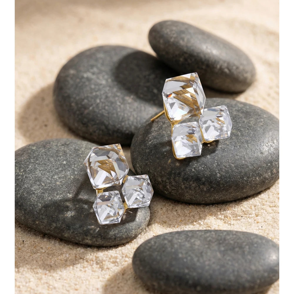 Crystal Geometric Earrings — Stainless Steel with Crystal · PS1154