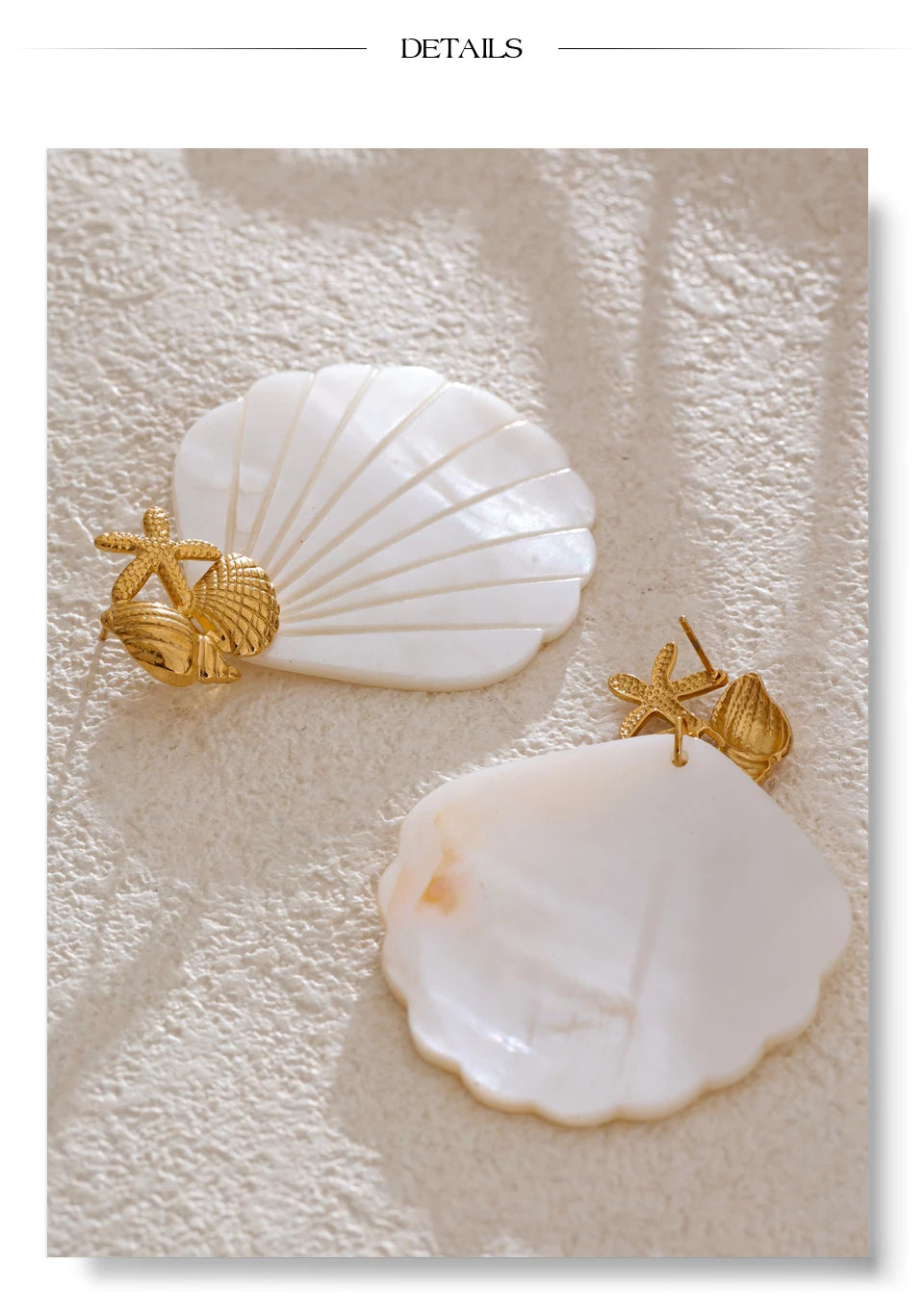 Shell star geometric earrings in gold-plated stainless steel with shell.
