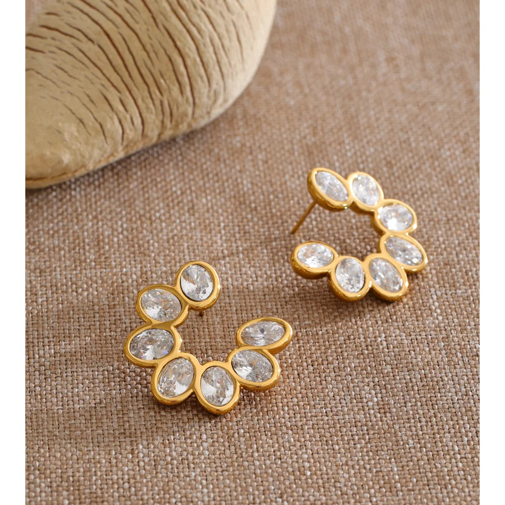 Cubic Zirconia Geometric Earrings — Gold-Plated Stainless Steel with Cubic Zirconia · PS1210