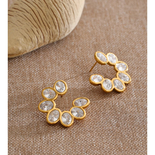 Cubic Zirconia Geometric Earrings — Gold-Plated Stainless Steel with Cubic Zirconia · PS1210