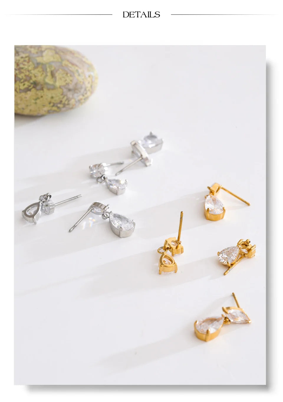 Cubic Zirconia Geometric Earrings — Gold-Plated Stainless Steel with Cubic Zirconia · PS1111