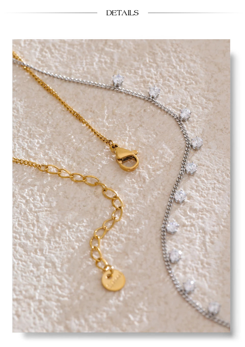 Cubic zirconia geometric chain necklace in gold-plated stainless steel with cubic zirconia.