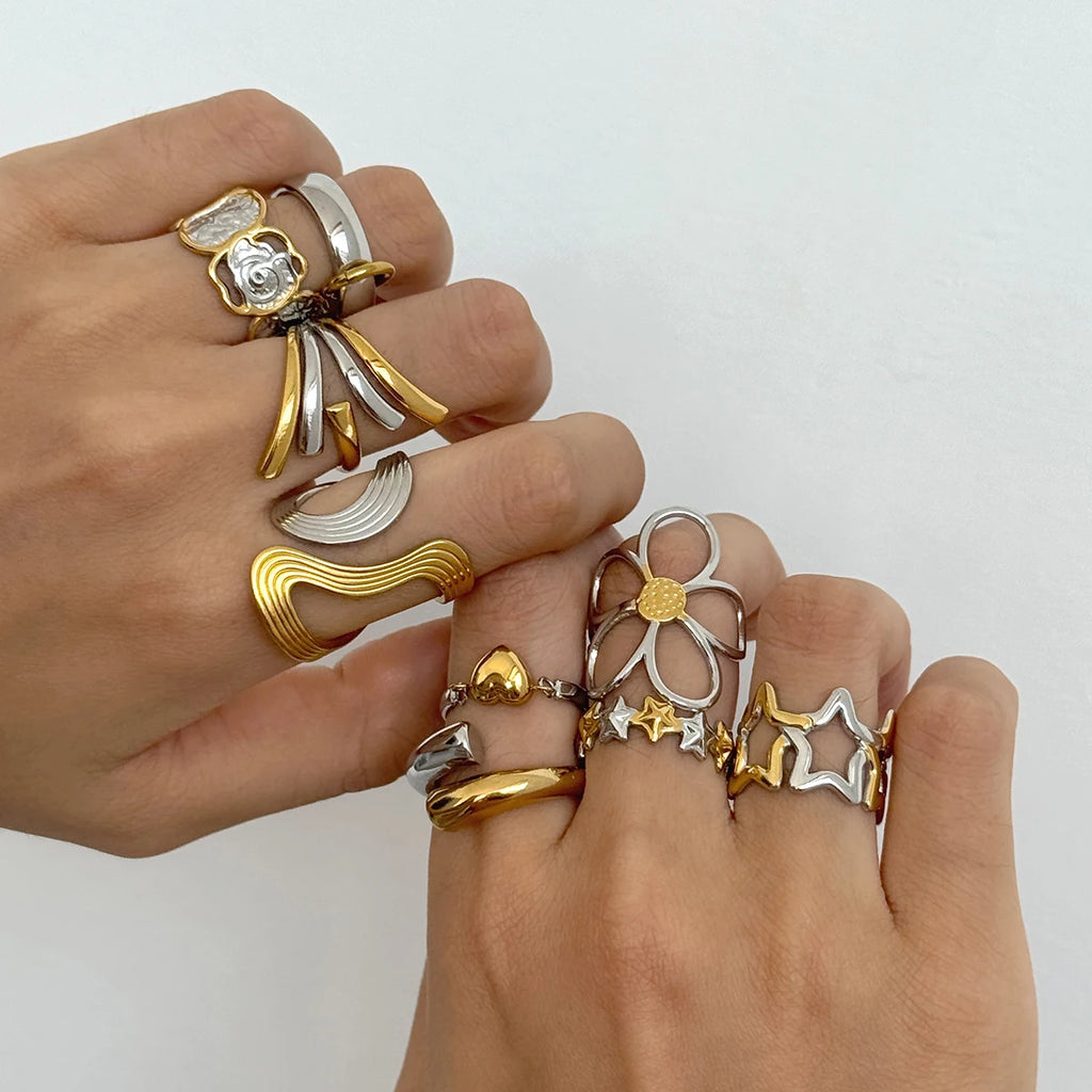 Floral Ring Stack — Stainless Steel · PS230