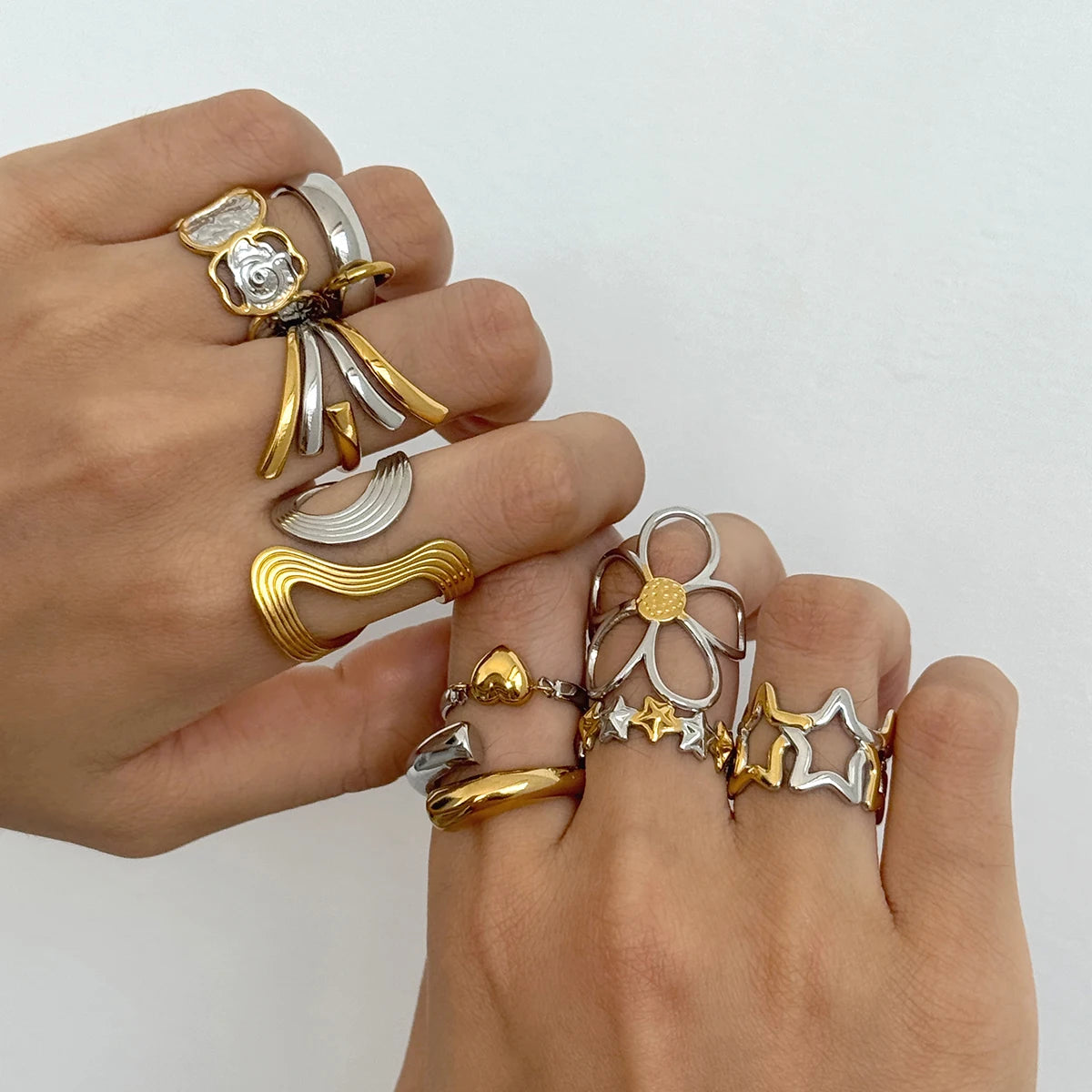 Floral Ring Stack — Stainless Steel · PS230